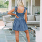 Square Neck Tie Shoulder Denim Dress