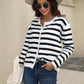 Striped Round Neck Button-Down Dropped Shoulder Cardigan