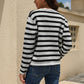 Striped Round Neck Button-Down Dropped Shoulder Cardigan