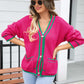 Waffle Knit V-Neck Cardigan with Pocket