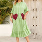 Plus Size Frill Heart Striped Half Sleeve Dress