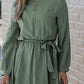 Round Neck Long Sleeve Tie Waist Dress