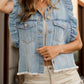 Raw Hem Ruffled Cap Sleeve Denim Jacket