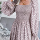 Smocked Square Neck Flounce Sleeve Dress