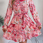 Printed Mock Neck Flounce Sleeve Mini Dress