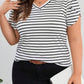 Plus Size Striped V-Neck Short Sleeve T-Shirt