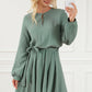 Round Neck Long Sleeve Tie Waist Dress