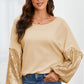 Sequin Crisscross Boat Neck Long Sleeve Blouse