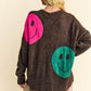 Davi & Dani Contrast Smile Round Neck Oversize Sweater