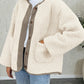 Contrast Button Up Sherpa Jacket with Pockets