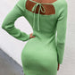 Tie Back Square Neck Long Sleeve Sweater Dress