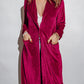 Collared Neck Longline Velvet Cardigan with Pockets