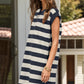 Striped Round Neck Cap Sleeve Mini Dress