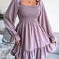 Smocked Flounce Sleeve Square Neck Dress