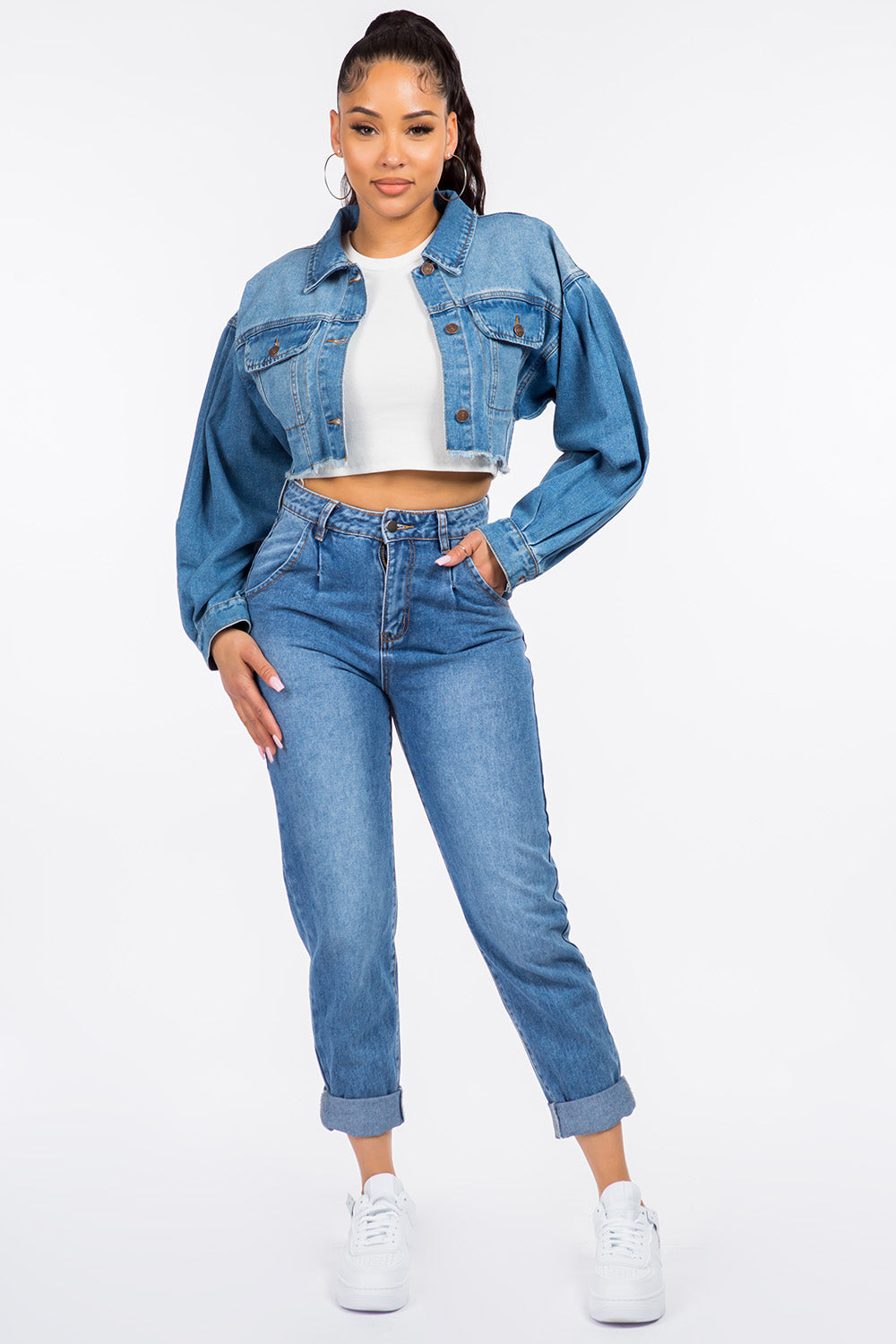 American Bazi High Waist Pleated Mom Jeans