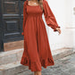 Smocked Ruffle Hem Flounce Sleeve Dress