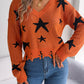 Star Pattern Distressed V-Neck Cropped Sweater