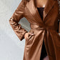 Tied PU Leather Long Sleeve Trench Coat