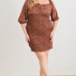 Zenobia Plus Size Smocked Printed Square Neck Mini Dress