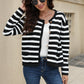 Striped Round Neck Button-Down Dropped Shoulder Cardigan