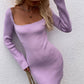 Tie Back Square Neck Long Sleeve Sweater Dress