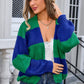 Striped Open Front Dropped Shoulder Cardigan