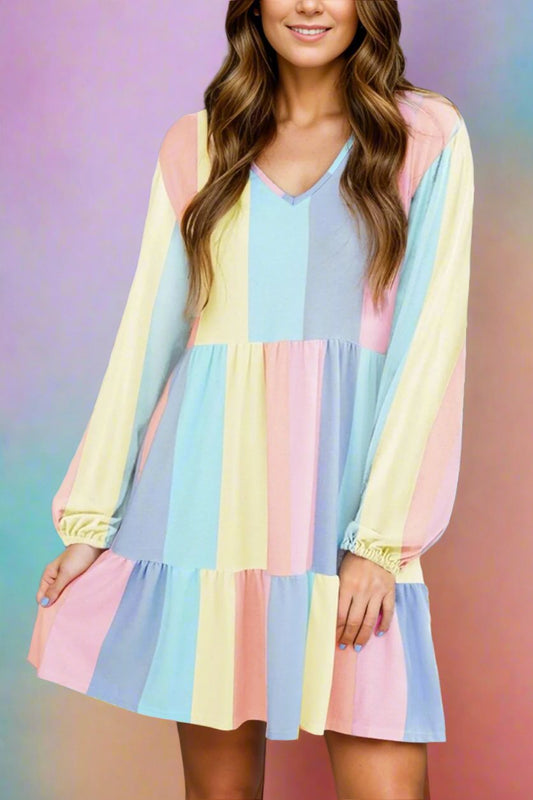 Color Block Long Sleeve Mini Dress