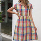 Plaid Round Neck Cap Sleeve Dress