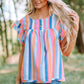 Multicolored Stripe Flutter Sleeve Blouse