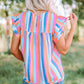 Multicolored Stripe Flutter Sleeve Blouse