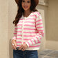 Striped Round Neck Button-Down Dropped Shoulder Cardigan