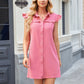 Ruffled Button Up Cap Sleeve Denim Dress