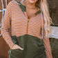 Drawstring Stripe Half Zip Long Sleeve Hoodie