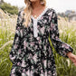 Floral Lace Trim Long Sleeve Dress