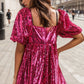 Sequin Square Neck Balloon Sleeve Romper