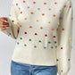 Pom-Pom Trim Mock Neck Long Sleeve Pullover Sweater