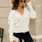 Woven Right Puff Sleeve V-Neck Fuzzy Cardigan