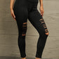 Double Take Wide Waistband Distressed Slim Fit Leggings