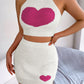 Heart Contrast Ribbed Sleeveless Knit Top & Skirt Set