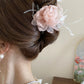 Feather Trim Flower Shape Hair Claw Clip