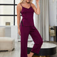 V-Neck Lace Trim Slit Cami and Pants Pajama Set