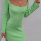 Tie Back Square Neck Long Sleeve Sweater Dress