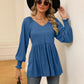 V-Neck Lantern Sleeve Blouse