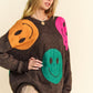 Davi & Dani Contrast Smile Round Neck Oversize Sweater