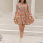 Printed V-Neck Balloon Sleeve Mini Dress