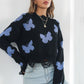 Printed Round Neck Ribbed Long Sleeve Sweater