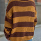 Contrast Striped Round Neck Long Sleeve Sweater