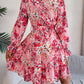 Printed Mock Neck Flounce Sleeve Mini Dress