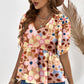 Smocked Printed V-Neck Half Sleeve Blouse