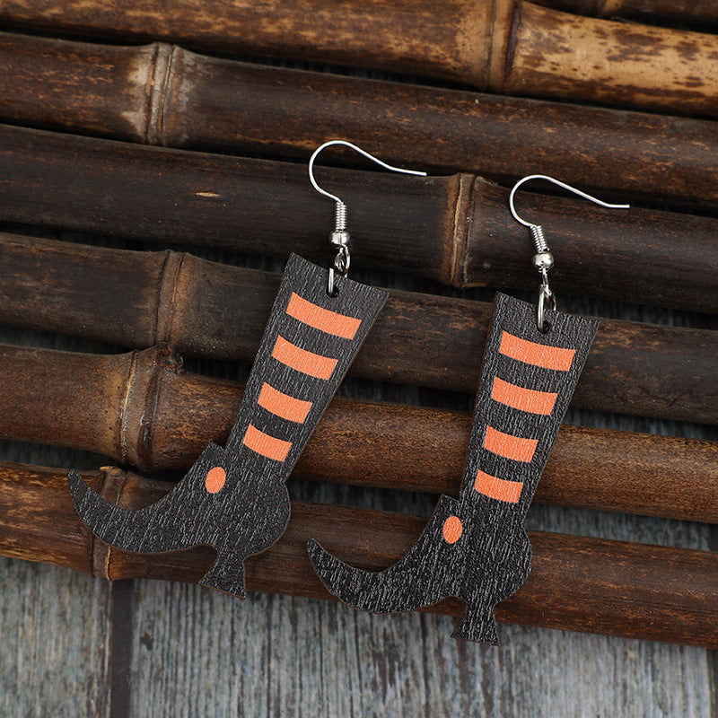 Wooden Witch Boots Earrings